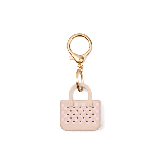 Tiny Tote Keychain - Checkered Linen/ Pink Marshmallow
